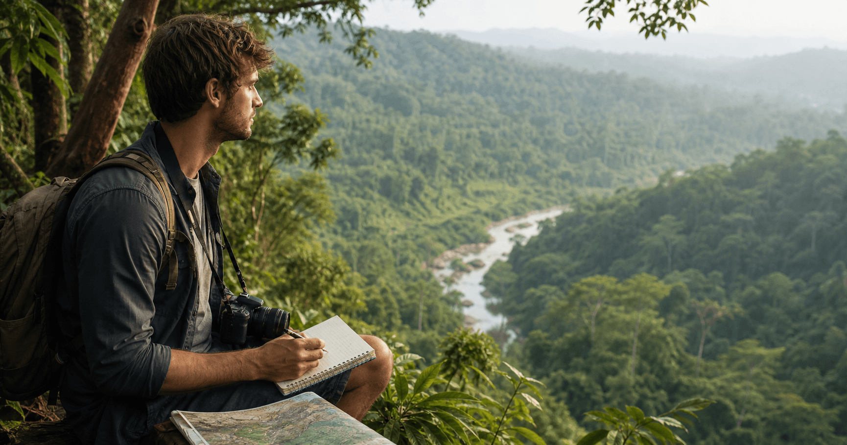 Travel planning at a Bukit Lawang rainforest lookout