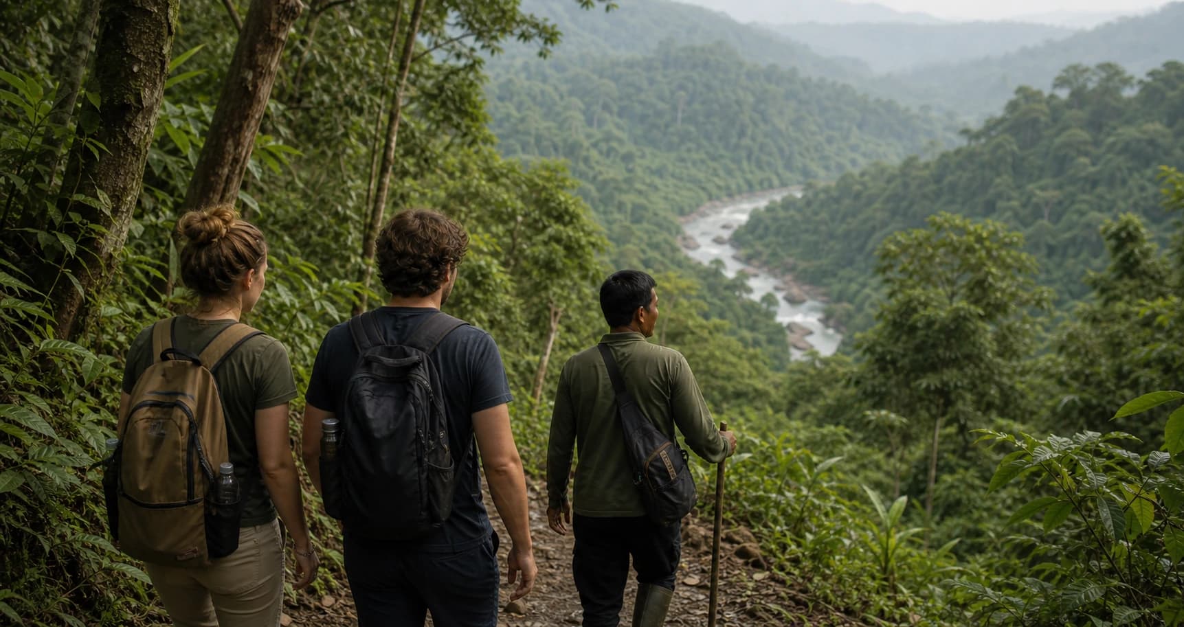 A rainforest trekking group in Bukit Lawang
