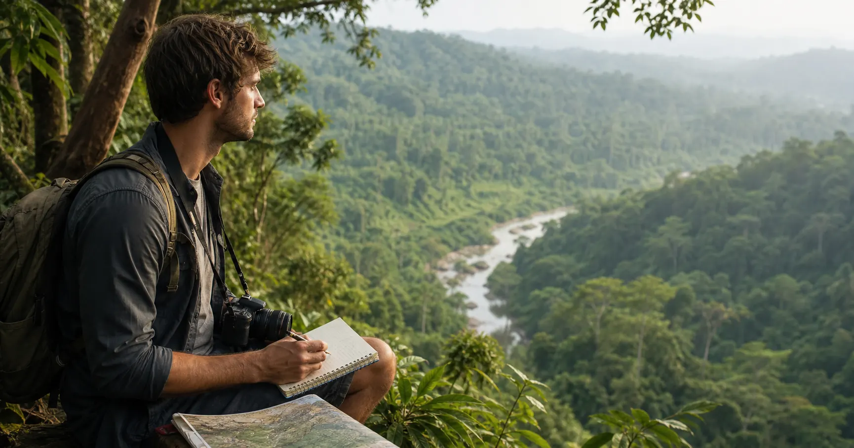 Travel planning at a Bukit Lawang rainforest lookout